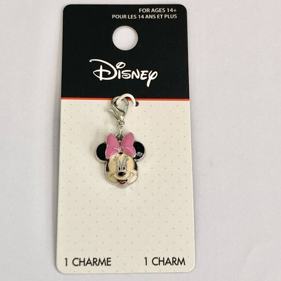 Disney Minnie Mouse Clip On Charm Pink Bow Enamel Zipper Pull Purse Signed Smile - Picture 6 of 8
